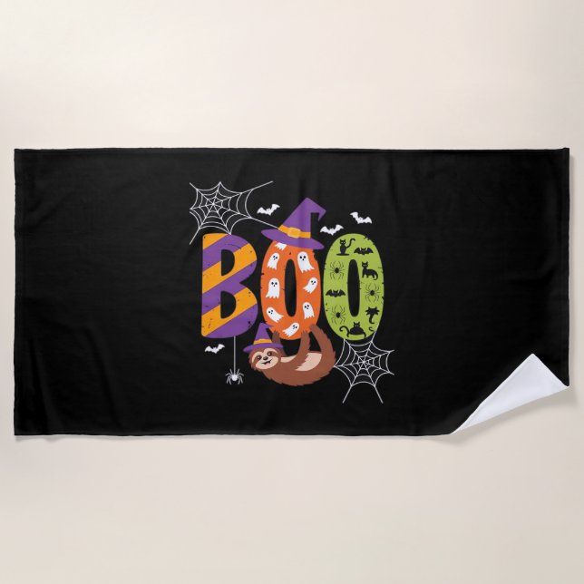 Serviette De Plage Chemise T Essentielle Halloween Sloth Boo Lazy (Devant)