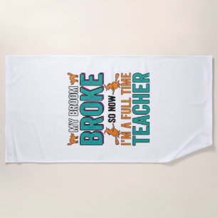 Serviette De Plage Chemise vintage drôle professeur d'Halloween balai