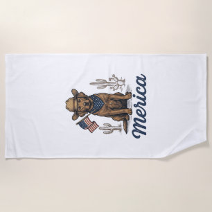 Serviette De Plage Chemise Vintage Merica Cowboy Chien Drapeau Améric