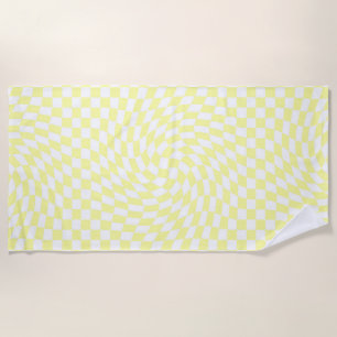 Serviette De Plage Chèques jaune clair et blanc À damiers Motif