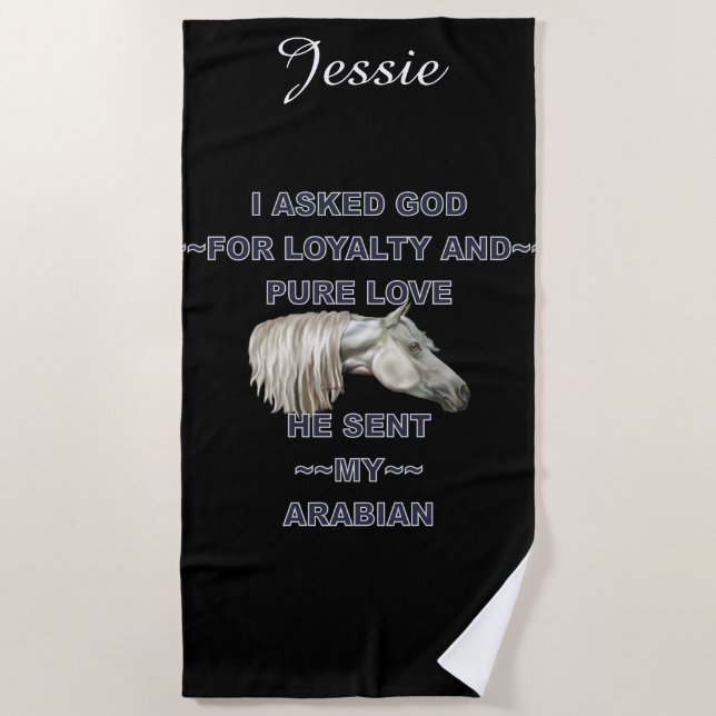 Serviette De Plage Cheval arabe gris personnalisé (Devant)