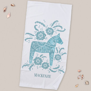 Serviette De Plage Cheval Dala Suédois Vert Turquoise Nom Personnalis