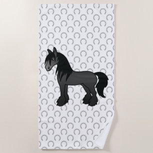 Serviette De Plage Cheval de dessin animé Black Gypsy Vanner Clydesda