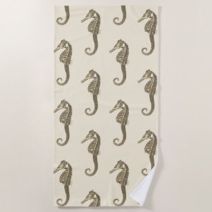 Serviette De Plage Cheval de mer Brown or Vintage moderne sur crème b