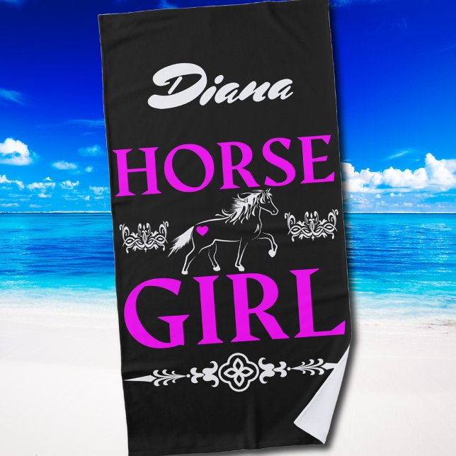 Serviette De Plage Cheval fille avec nom (Horse Girl with Name Beach Towel)