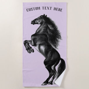 Serviette De Plage Cheval noir personnalisé Texte personnalisé Servie
