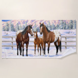 Serviette De Plage Chevaux Appaloosa De Baie Brown En Neige