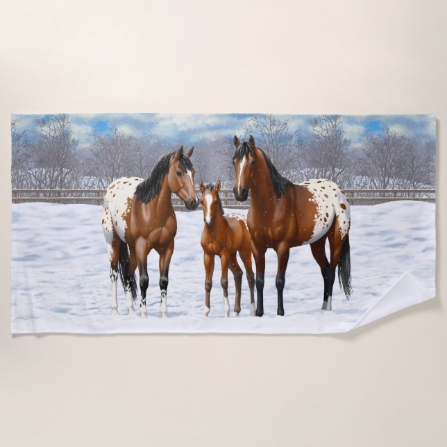 Serviette De Plage Chevaux Appaloosa De Baie Brown En Neige (Devant)