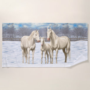 Serviette De Plage Chevaux Du Quartier Blanc Dans Les Pâturages D'Hiv