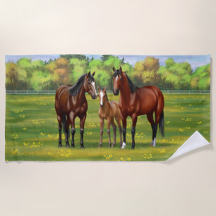 Serviette De Plage Chevaux Du Quartier De La Baie Brown Dans Les Pâtu
