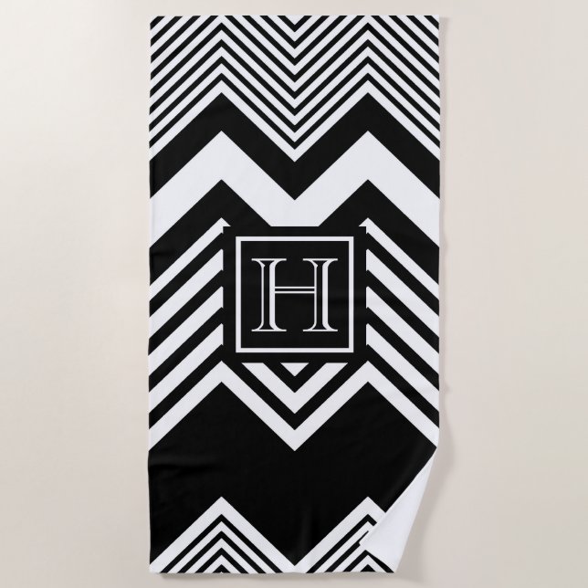 Serviette De Plage Chevron noir et blanc (Devant)