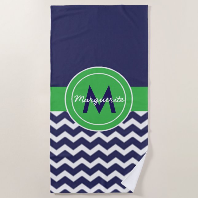 Serviette De Plage Chevron vert bleu-foncé (Devant)