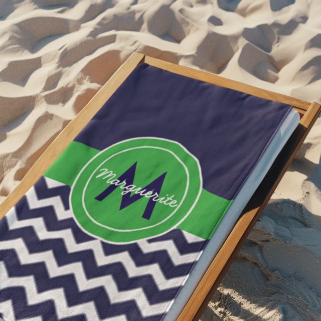 Serviette De Plage Chevron Vert Bleu Foncé (Créateur téléchargé)