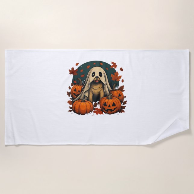 Serviette De Plage Chic chien Carlin avec Citrouille Automne Hallowee (Devant)
