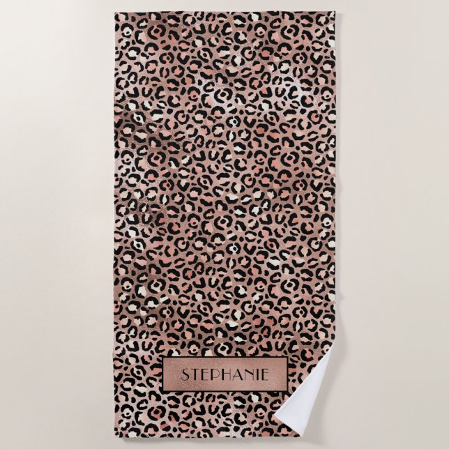 Serviette De Plage Chic Elegant Rose Gold Empreinte de léopard person (Devant)