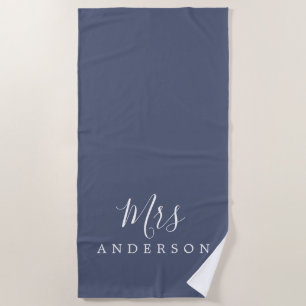 Serviette De Plage Chic Future Mme Blue Indigo Monogramme