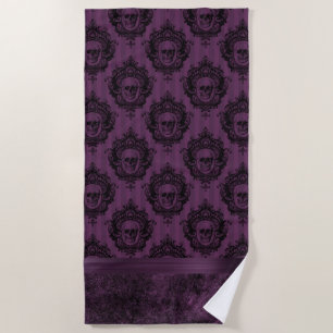 Serviette De Plage Chic gothique pourpre Aubergine et crâne noir