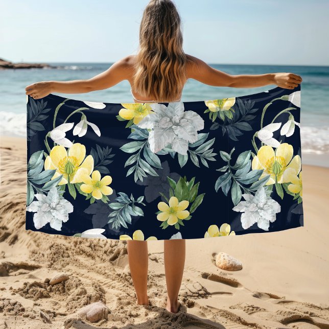 Serviette De Plage Chic Hiver Snowdrop Anémonique Motif Floral (Créateur téléchargé)