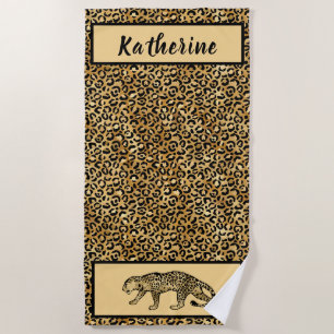 Serviette De Plage Chic Léopard Or Noir Tan Personnalisé