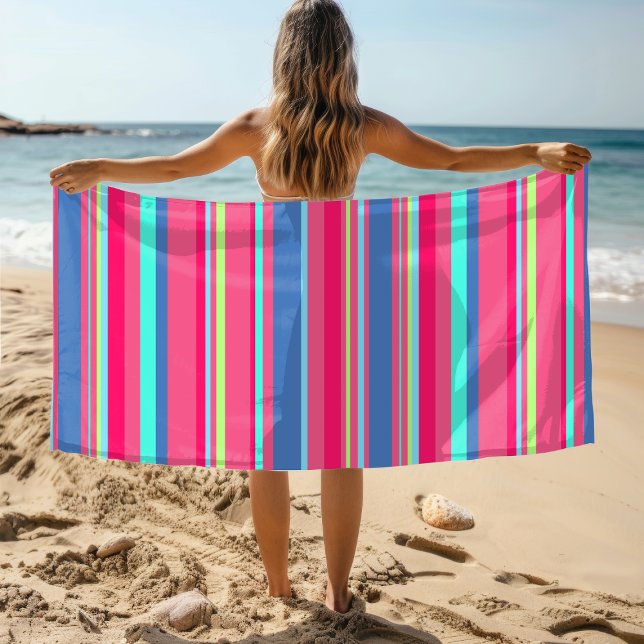 Serviette De Plage Chic moderne fille Motif de bande de bonbons (Créateur téléchargé)