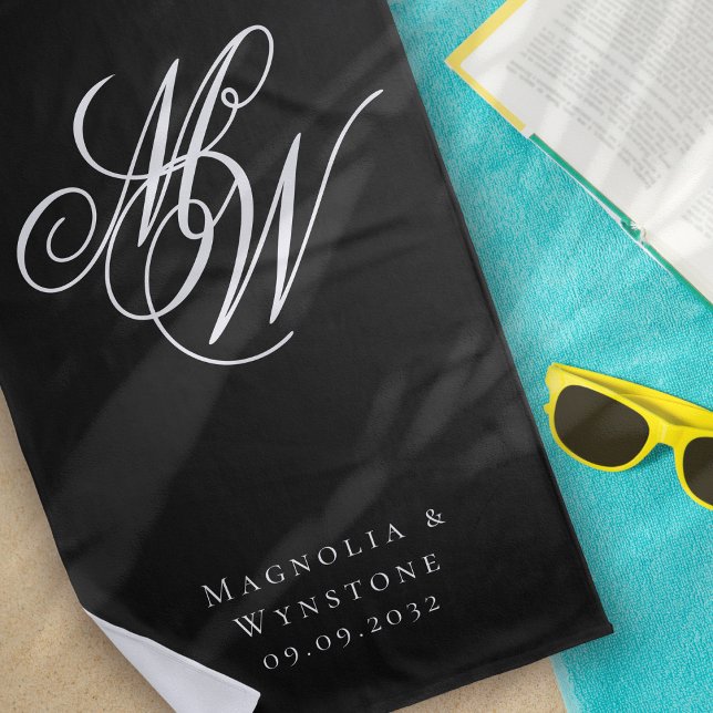 Serviette De Plage Chic Monogram Nouveaux mariés (Créateur téléchargé)