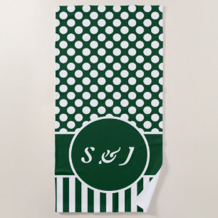 Serviette De Plage Chic Monogramme Green Polka Dot