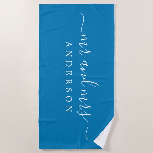 Serviette De Plage Chic Newlysée M. Mme Ibiza Blue Monogrammed (Devant)