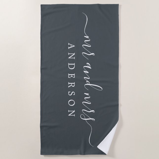 Serviette De Plage Chic Newlysée M. Mme Off-black Monogrammed (Devant)