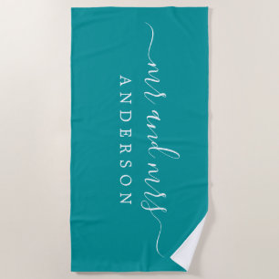 Serviette De Plage Chic Newlysée M. Mme Viridian Green Monogrammed