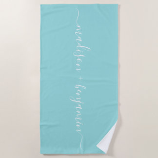 Serviette De Plage Chic Noms Monogrammes Nouveaux mariés Bleu