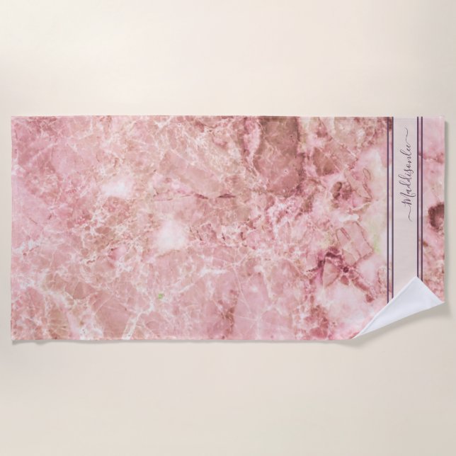 Serviette De Plage Chic Rose rose cristal Monogramme Nom Marble Agate (Devant)