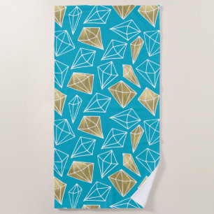Serviette De Plage Chic Turquoise Aqua Blue Gold Diamonds