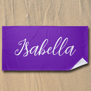 Serviette De Plage Chic Violet Nom Personnalisé Écriture Manuscrite