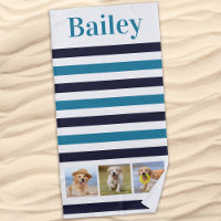 Chien 3 Photo Photo Collage Aqua Blue Stripe