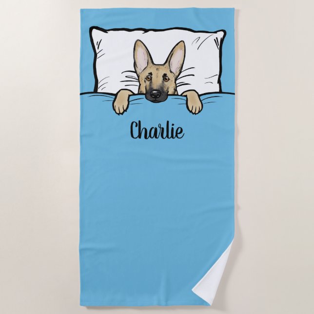 Serviette De Plage Chien berger allemand mignon personnalisé (Devant)