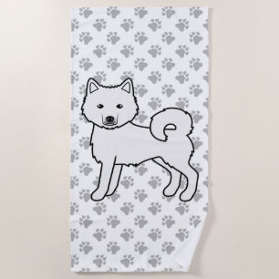 Serviette De Plage Chien caricature mignon de Malamute en Alaska blan