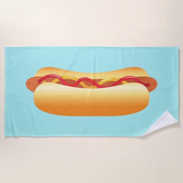 Serviette De Plage Chien Chaud Avec Ketchup Et Illustration De Mustar (Devant)