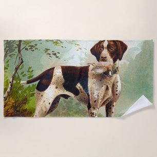 Serviette De Plage Chien de chasse avec oiseau dans la bouche