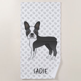 Serviette De Plage Chien de dessin animé Boston Terrier noir et blanc