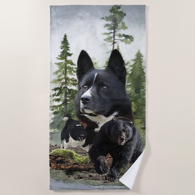 Serviette De Plage Chien d'ours karélien (Devant)