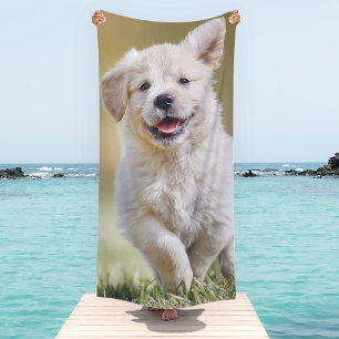 Serviette De Plage Chien photo personnalisé avec chiot mou