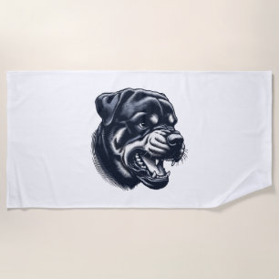Serviette De Plage Chien Rottweiler en colère – Illustration de chien