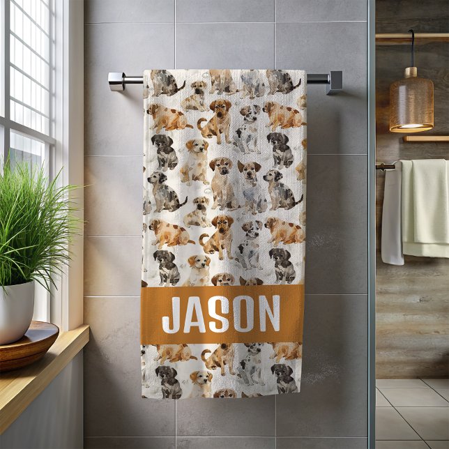 Serviette De Plage Chiens de chiot à l'aquarelle mignon (Créateur téléchargé)
