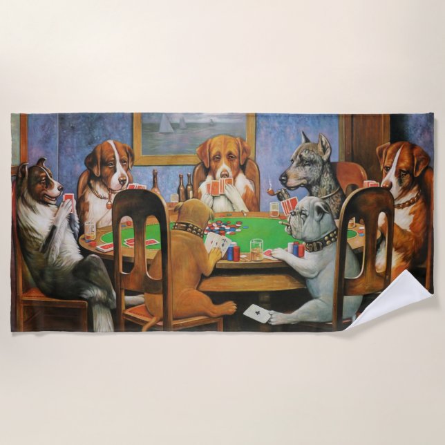 Serviette De Plage Chiens jouant au poker par C.M. Coolidge (Devant)