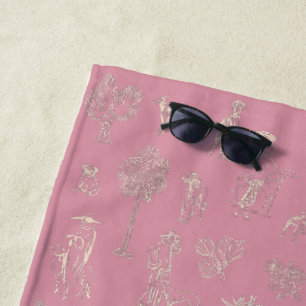 Serviette De Plage Chiens Lady Toile de Jouy Couleur rose foncé