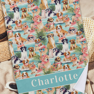 Serviette De Plage Chiens tropicaux Coloré Été Personnalisé Cute