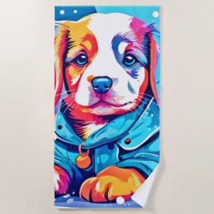 Serviette De Plage Chiot en design de manteau bleu