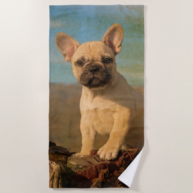 Serviette De Plage Chiot mignon de bouledogue français - photo drôle (Devant)