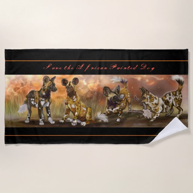 Serviette De Plage Chiots peints en Afrique (Devant)