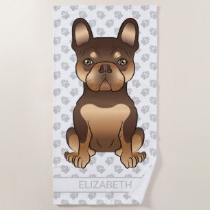 Serviette De Plage Chocolat Et Tan French Bulldog Chien Mignon & Nom